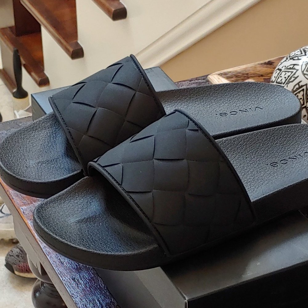 W-9; M-7 Vince Watley Woven Slide Sandals In Black - Picture 5 of 15